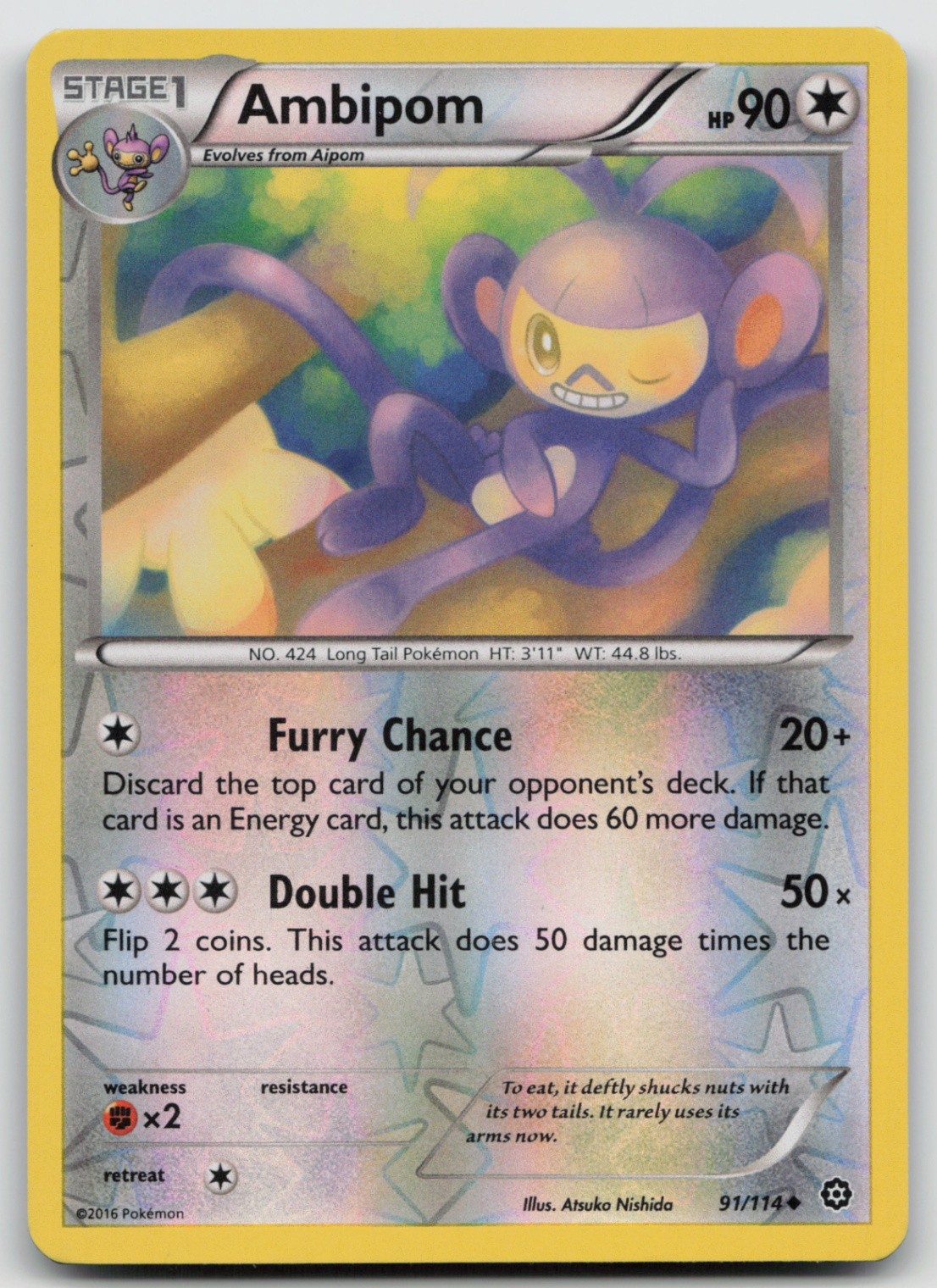 Reverse Holo Ambipom 91/114 XY - Steam Siege Uncommon Pokemon TCG Card