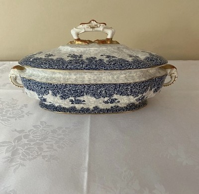 Antique Royal Worcester Vitreous RN 68547 Covered Tureen Blue Floral