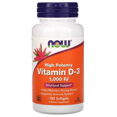 NOW FOODS Vitamin D3 1000 IU (Vitamin D3) 180 Gelkapseln