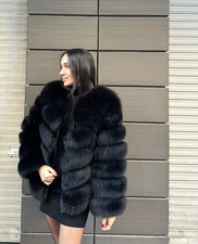 Black Fox Fur Jacket-Women's Winter Coat Real Fox Fur Overcoat- genuine fur
