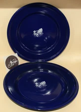 2 Vintage Blue Taipro Adirondack Chair Enamelware Lunch Plates 8 3/4” Picnic