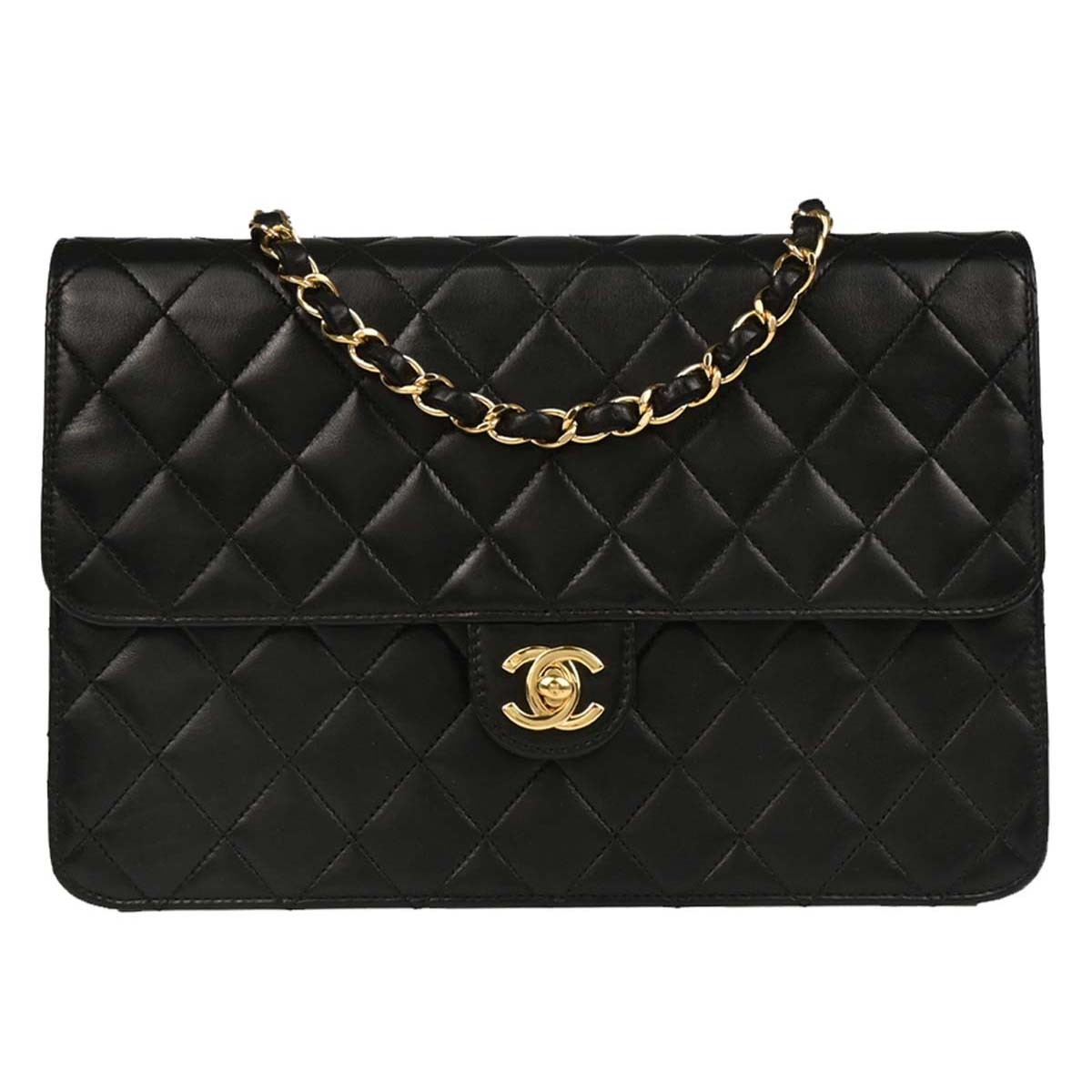 Chanel Black Lambskin Turnlock Medium Half Flap Shoulder Bag