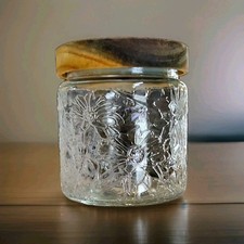Embossed Glass Storage Jar Crystal Clear Wooden Lid G