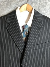 Burberry Blazer 40R Black Pinstripe 100 Wool Career Classic Kensington FLAW