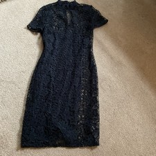 Ladies Black M&S Collection Polyester Lace Dress & Camisole Under Dress Sz8 