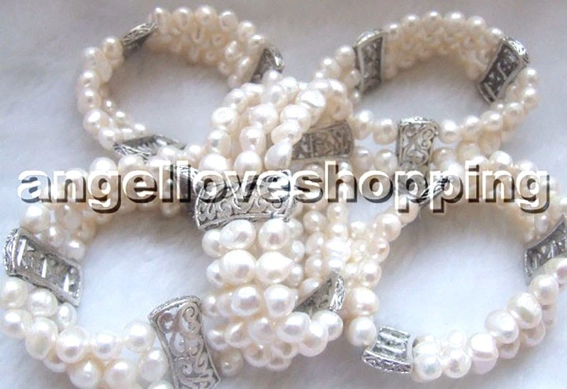 3股纯天然淡水珍珠手链8-9毫米西藏银间隔 — 第 4/4 张图片