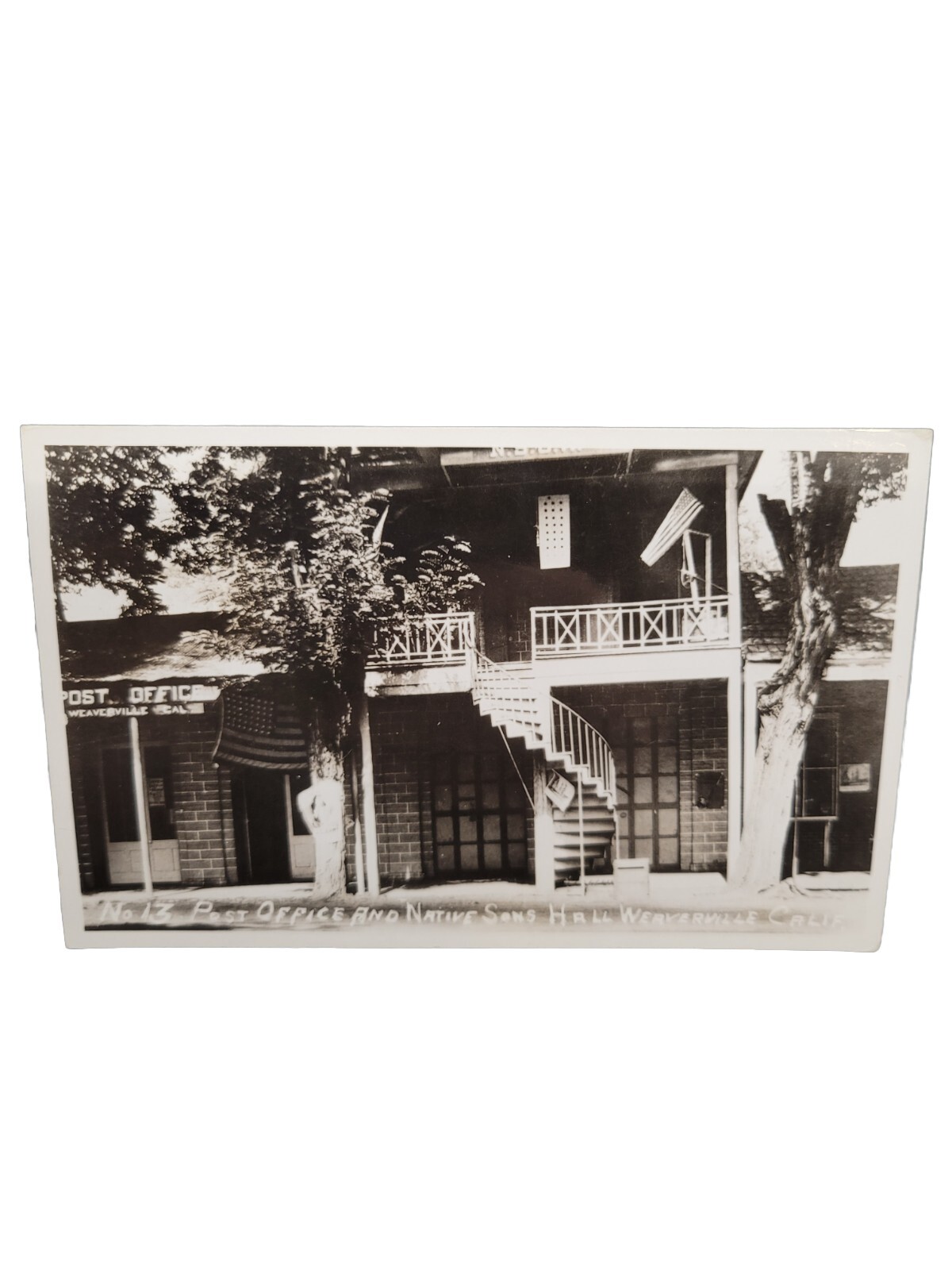 Postcard RPPC Post Office and Native Sons Hall Weaverville California