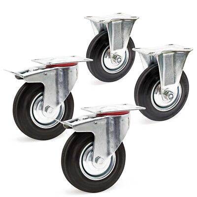 Kit 4x Roulette - 2x Pivotantes Double Arrêt Et 2x Pivotantes Double Arret Et 2x Pivotantes Diametre 125 Mm Capacite 100 Kg Roue Charge Lourde Caoutchouc Plein Wiltec 91922522