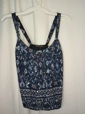 Lafayette 148 Womens All Over Sequin Tank Top Size 4 Blue Party Glam Swiftie