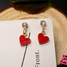 Fashion Red Enamel Cute Heart Valentine Day Crystal Women Stand Earring Gifts
