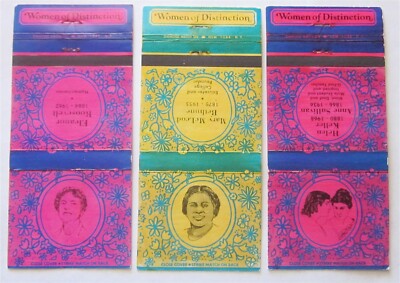 WOMEN OF DISTINCTION E.ROOSEVELT, McLEOD, H.KELLER, SULLIVAN 3 MATCHBOOK COVERS