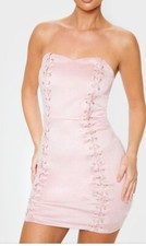 Pretty Little Thing Pink Suedette Bodycon Dress Size 10