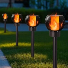 Dynaming 4 Pack Solar Torch Lights Outdoor, Flickering Flame Pathway Solar Gl...
