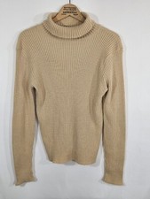 Vintage Campus Ribbed Turtleneck Sweater Tan Size M/L USA Made Orlon Acrylic 60s