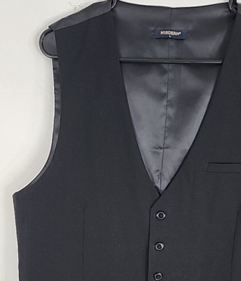 Hisdern Mens Black 5 Button Suit Tuxedo Vest, Size L