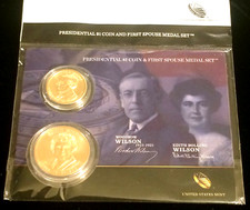2013 EDITH + WOODROW WILSON $1 Presidential Gold COIN and FIRST SPOUSE MEDAL Set