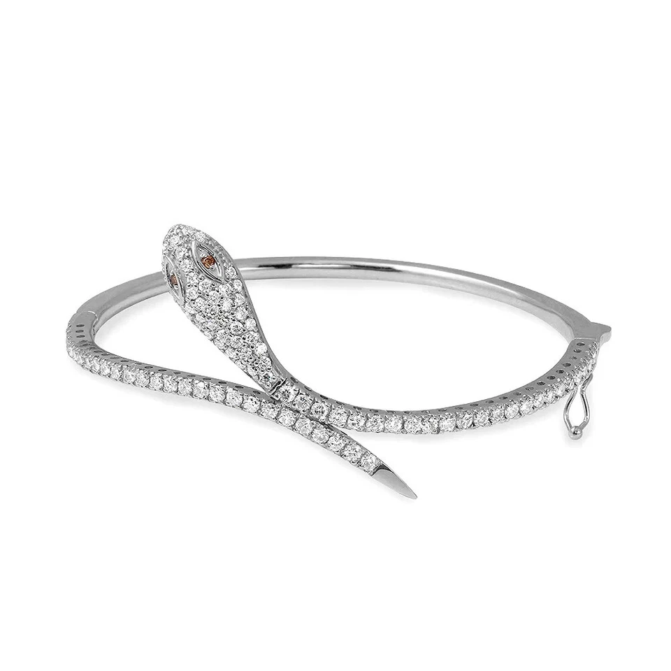 Lab Created Round Diamond Women's Snake Bangle Bracelet 14K White Gold Plated 7" - Image 4 of 4
