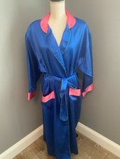 Vintage Victorias Secret Gold Label Colorblock Satin Robe Pink Blue M/L FLAWS