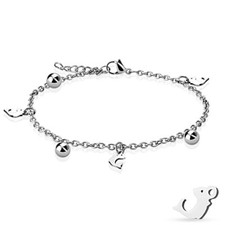 Stainless Steel 9"-10" Dolphin and Bead Chain Ankle Bracelet Anklet