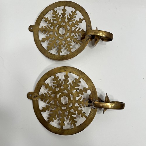Snowflake Design Solid Brass Wall Tapered Candle Sconces 9" x 6" Hosley Intl - Picture 11 of 16