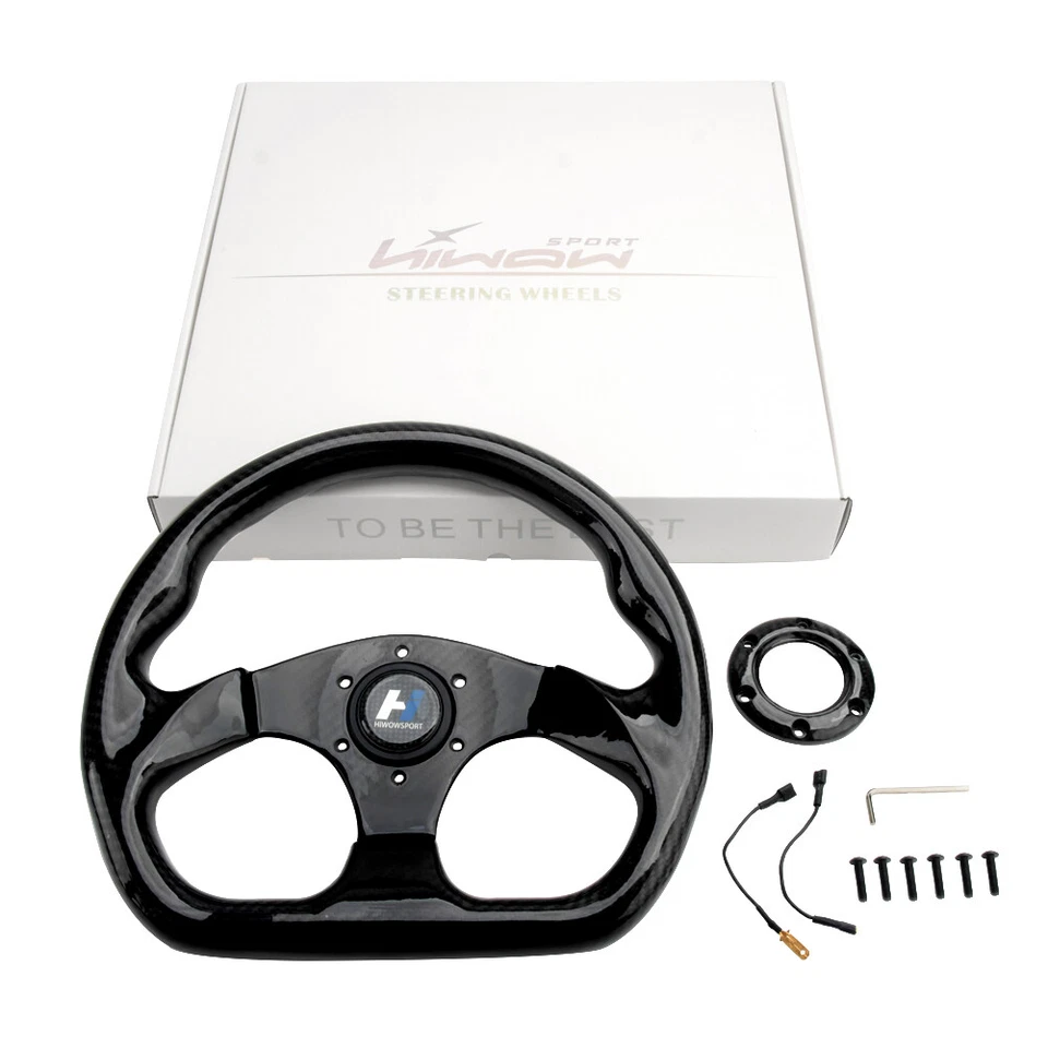 Volante Hiwowsport 320 mm fibra de carbono estilo jet 6 agujeros fondo plano negro Foto 3 de 4