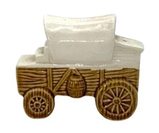 VTG COVERED WAGON PEPPER SHAKER REPLACEMENT CERAMIC TAN WHITE HAND PAINTED