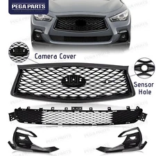 For 2018-2024 Infiniti Q50 Sport Front Upper Lower Grille Fog Light Bezels Cover