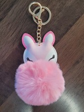 KEYRING FOX POM POM KEYCHAIN FAUX FUR FLUFFY BAG CHARM JEWELRY PRETTY IN PINK