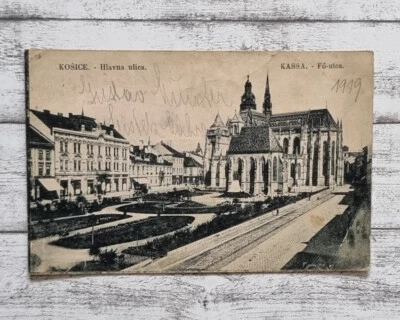 AK Kosice Hlavna ulica Kasse Fö utca Kirche Park Postkarte Handschrift Deko alt - Bild 1 von 2