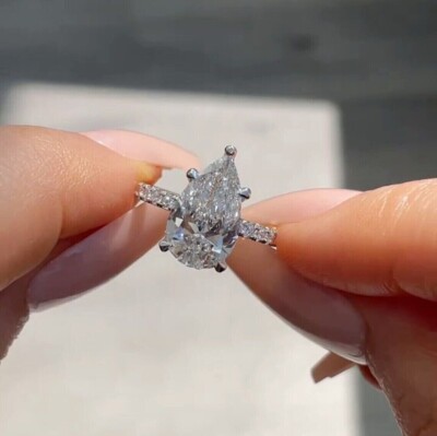 3,3 kt IGI-Zertifikat im Labor gezüchteter Diamant Verlobungsring 14 K Weißgold D VVS2 Birnenschliff