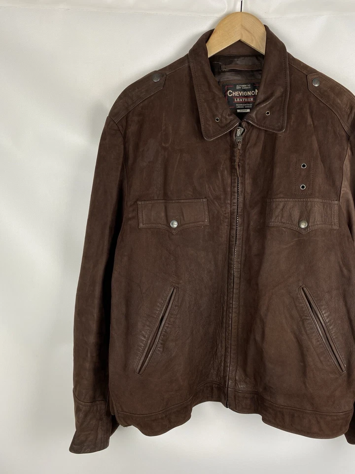 Chevignon vintage men’s leather western style bomber jacket size XL - Image 2 of 4