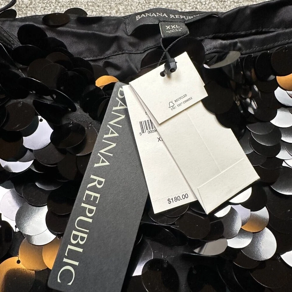 Mini Vestido Banana Republic Nuevo con Etiquetas Negro Lentejuelas Grandes Cuello Cuadrado Talla XX-Grande Foto 2 de 4