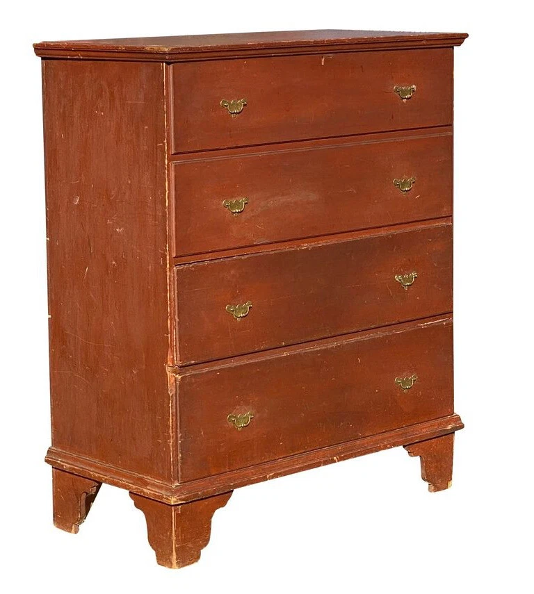 ANTIGUA NUEVA INGLATERRA REINA ANNE PERÍODO ROJO LAVADO DOS CAJONES ELEVADOR CAJA MANTA Foto 4 de 4