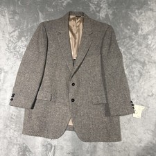 VTG Harris Tweed Blazer Men's 46R Gray Scottish Wool Herringbone Sport Coat