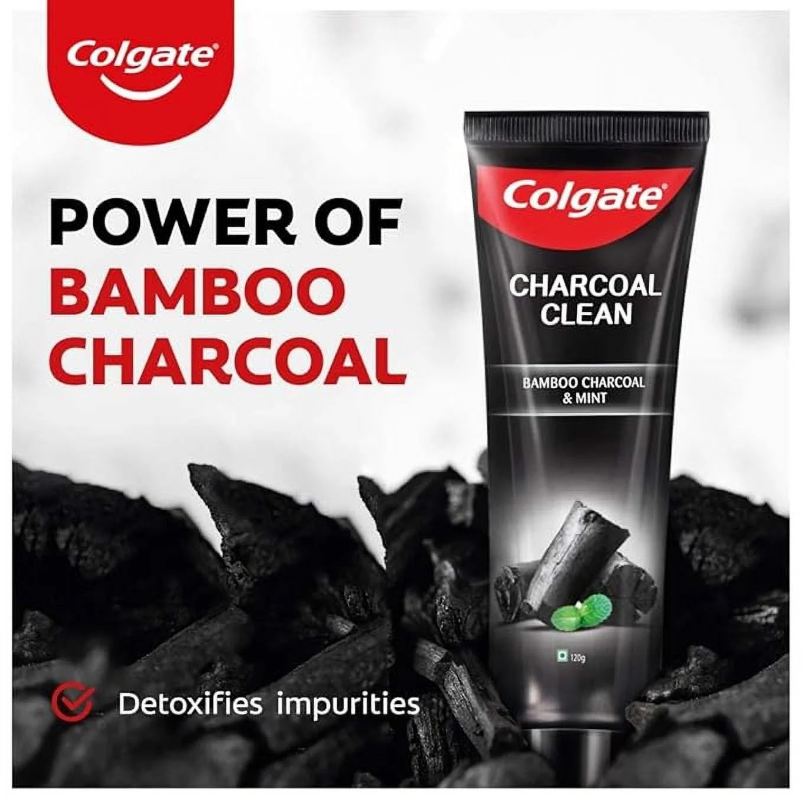 Colgate Charcoal Clean 240g (120g x 2, saver Black Gel Toothpaste Bamboo & Mint