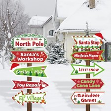 Christmas Decorations Santa Shop North Pole Yard Signs Stakes Outdoor Gift 10PCS