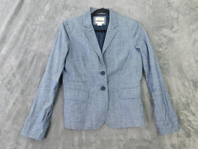 J.Crew Blazer Womens 2 Blue Chambray Schoolboy Two Button Lined Office Workwear