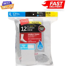 Hanes Men'S Double Tough Crew Socks, 12-Pair Pack size 6-12 shoe size