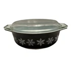 Vintage Pyrex Black Snowflake Casserole 043 - 1-1/2 qt. With Lid EUC