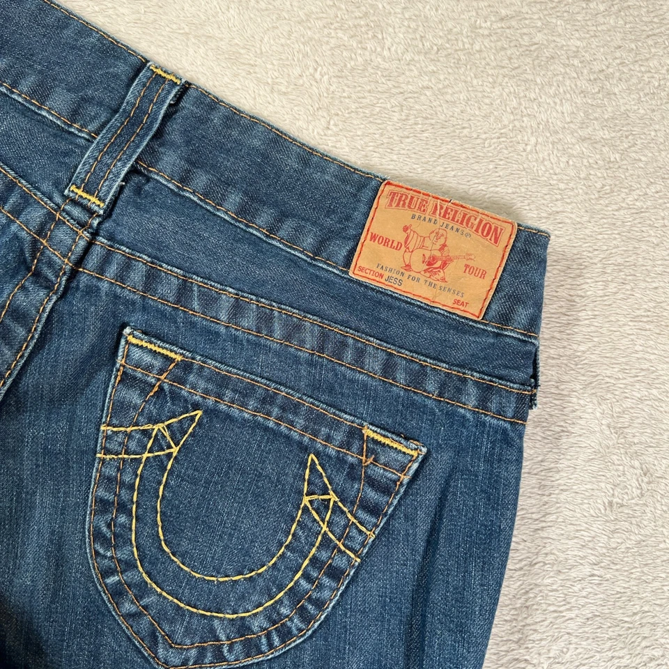 Pantalones cortos vaqueros Jess oscuros cintura baja vintage Y2K True Religion para mujer talla 27 Foto 3 de 4