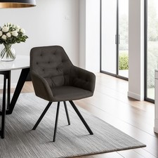 Chaise de Salle à Manger avec Accoudoirs | Lin Anthracite Fauteuil Homestyle4u