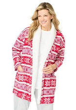 Dreams & Co. Plus Size Sherpa Lined Collar Microfleece Bed Jacket