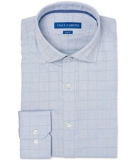 Vince Camuto Mens Twill Check Button Down Dress Shirt, pasgrn, 17.5 Neck