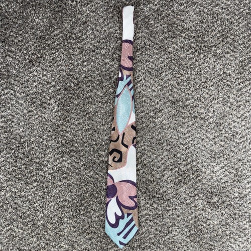 Vintage Pierre Balmain Paris Silk Blend Tie Abstract Floral Blue Purple