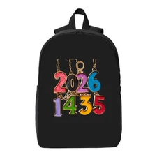 Vibrant Black Laptop Backpack with Colorful ' 2026 '1435 ' Numbers Gold Chains