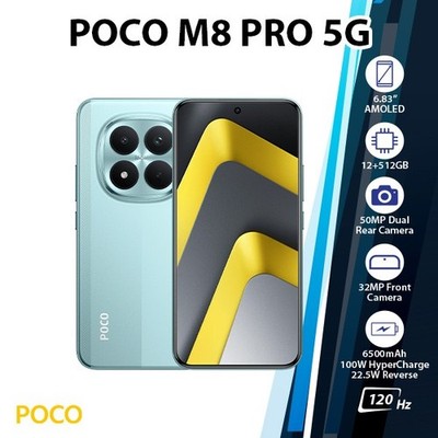 Xiaomi POCO M8 Pro 5G Android Cell Phone (12GB+512GB/GREEN/Dual SIM/Unlocked)