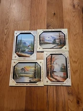 Vintage Lot Of 4 Genuine Oil Paintings On Canvas Hand Painted Framed Nature Tree