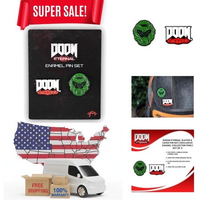 Officially Licensed Doom Eternal Logo & Slayer's Club Pin Set - 2 Unique Designs