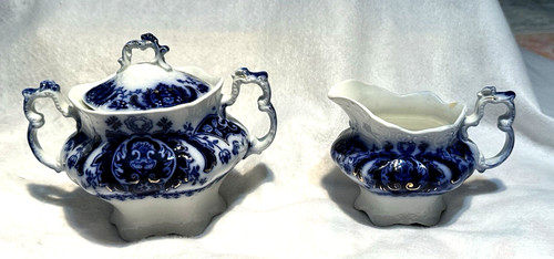Antique Johnson Bros Flow Blue Florida Semi-Porcelain Cream & Sugar England