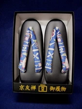 Oka Shigeru Satin Fabric Sandals Black/Blue Unisex Leather Sole Used